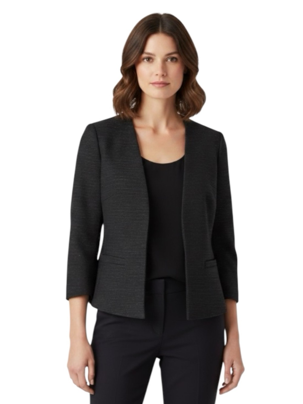 Ann Taylor Factory Black Open-Front Textured Blazer